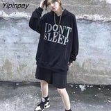 Yipinpay Women's Sweatshirt 90s Oversized Hoodies Casual Letter Pullover Gothic Long Sleeve Harajuku Grunge Tops Vintage Winter Clothes