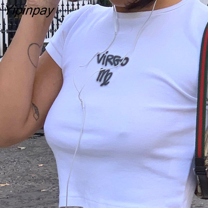 Yipinpay virgo me Letter Print Crop Top Women Sexy Slim Summer tops Tee Chic Grunge Streetwear y2k clothes t shirt tshirt tank 0406