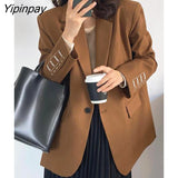 Yipinpay 2023 Autumn Long Sleeve Embroidery Women Blazer Office Lady Solid Suit Blazers Work Winter Female Loose Clothing Coat