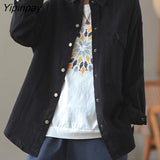 Yipinpay 2023 Autumn Casual Long Sleeve Cotton Shirt Women Korean Style Button Up Loose Tunic Blouse Work Female Clothing Tops
