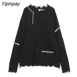 Yipinpay 2023 Winter Steetwear Loose Long Sleeve Sweater Women Y2K Frayed O Neck Kint Ladies Pulliver Fall Female Clothing Tops