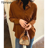 Yipinpay 2023 Winter Korean Style Long Sleeve Corduroy Shirt Women Minimalist Button Tunic Blouse Fall Work Female Clothing Tops