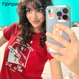 Yipinpay Guitar Graphic Cotton T Shirt Women Summer Harajuku Casual Round Neck Short Sleeve T-shirts Retro Streetwear Y2k Tops