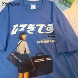Yipinpay Women T-Shirts Y2k Tops Tees Hip Hop Streetwear Harajuku Girl Japanese Print Summer Korean Fashion Short Sleeve Cotton Clothes