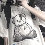 Yipinpay dropshipping cute Bear hip hop vintage Letter punk clothes top Short sleeve Large print Harajuku women t-shirt