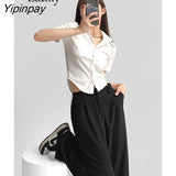 Yipinpay 2023 Summer Streetwear Short Sleeve Slim Women's White Shirt Korea Style Button Woman Crop Top Blouse Y2K Sexy Clothing