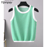 Yipinpay Print Knitted Vest Women Crop Top Sexy Mujer Streetwear Summer 2023 New Knitwears Sleeveless O Neck Short Tank Tops