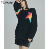Yipinpay 2023 Winter Korean style Loose Long Sleeve Sweater Women Casual Star Embroidery Knit Pullover Autumn Female Clothing Tops