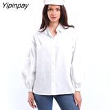 Yipinpay 2023 Spring Minimalist Puff Long Sleeve Women White Basic Shirt Minimalist Button Woman Tunic Blouse Work Female Clothing