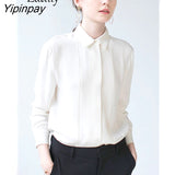 Yipinpay Office Lady White Basic Shirt Women Korea Style Long Sleeve Loose Button Woman Tunic Blouse 2023 Spring Work Female Tops