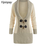 Yipinpay Knit Asymmetrical Long Cardigan Women Sweater Female Casual Solid V-Neck Long Sleeve Winter Cardigans
