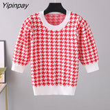 Yipinpay Print Knit T Shirts Ribbed Crop Top Women Pullovers 2023 Summer Basic Tees Streetwear Short Tshirt Sexy Bodycon Tops