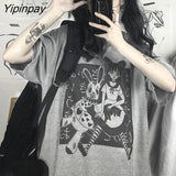 Yipinpay T Shirt Aesthetic Punk cartoon Short Sleeve O-Neck Tops Women dropshipping summer loose oversize street clothes