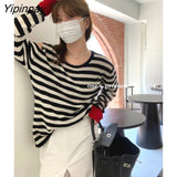 Yipinpay 2023 Winter Korean style Long Sleeve Loose Sweater Women Casual Patchwork Stripe Ladies Pullover Autumn Female Clothing