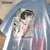 Yipinpay T-Shirt Anime Y2k Tops Tees Pulovers Cotton Korean Fashion Hip Hop Goth Short Sleeve Harajuku Vintage Female Clothing