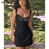 Yipinpay Women Lace Splicing Spaghetti Strap Dress Sexy Elegant Backless Strapless Solid Mini A-line Dresses 2023 Summer Club Party Robe