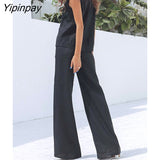 Yipinpay V Neck Sleeveless Vest And Solid Stain Trouser Two Pieces Set Female High Waist Pants Suits 2023 Summer Commuter Outfits