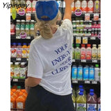 Yipinpay Women Hip Hop Letter print T Shirt Streetwear Harajuku Floral T-Shirt Summer Short Sleeve Tshirt Cotton Tops Tees HipHop