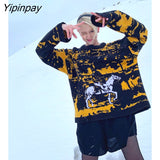 Yipinpay Women's Pullovers Sweaters skull star print Women's Knitted Streetwear Oversized Harajuku O Neck Knitwear Men Clothing