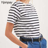 Yipinpay Summer Striped T Shirt Women Loose Top New 2023 Casual All Match Basic Tees O Neck Baggy Tshirt Streetwear Cotton Tops