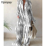 Yipinpay Casual Printed Long Sleeve Shirt Two Pieces Set 2023 Summer Loose High Waist Straight Trouser Suits Female Fashion Outfits 0406