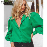 Yipinpay 2023 Spring Elegant Long Sleeve Loose Women Shirt Office Lady Solid Color Button Up Woman Tunic Blouse Work Clothing Top