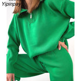 Yipinpay Baggy Sweater Women Pullover Zip Up Tops Female Jumpers Streetwear Long Sleeve Turndown Collar Autumn Winter Loose Sweaters