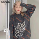 Yipinpay Spring Angel Embroidery Knit Female Pullovers Y2K Long Sleeve Women's Sweater Loose Oversize Woman Sweaters Clothing Tops
