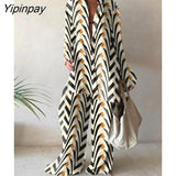 Yipinpay Casual Printed Long Sleeve Shirt Two Pieces Set 2023 Summer Loose High Waist Straight Trouser Suits Female Fashion Outfits 0406
