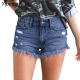 Yipinpay Cotton Tassel Jean Shorts Women High Waist Bottoms Sexy Rave Jean Short Button Pockets Streetwear Black Blue Denim Shorts