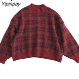 Yipinpay Winter Streetwear Houndstooth Thick Women's Sweater Loose Knit Woman Sweaters Autumn Fashion Warm Plus Size Female Pullover
