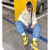 Yipinpay Long Sleeve Outerwear Womens Y2k Fashion Hoodie Skull Rhinestone Zip Up Hoodie grunge Women's Oversized Sweatshirt Punk