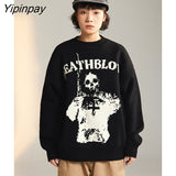 Yipinpay Sweater Women Y2k Tops Long Sleeve Jumper Knitted Skulls Coats Autumn Korean Gothic Grunge Harajuku Pullover Clothing