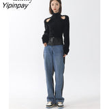 Yipinpay 2023 Winter Korean Style Slim Long Sleeve Mohair Sweater Women Sexy Backless Bandage Ladies Crop Top Fall Female Pullover