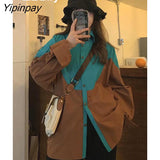 Yipinpay 2023 Summer Streetwear Oversize Patwork Long Sleeve Shirt Women Y2K Button Up Loose Ladies Shirts Tops Drop Shipping