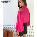 Yipinpay 2023 Spring Elegant Long Sleeve Women White Shirt Office Lady Button Up Off The Shoulder Woman Blouse Work Clothing Top