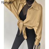 Yipinpay 2023 Summer Elegant Long Sleeve Women Shirt Vintage Button Up Stripe Loose Ladies Shirts Fashion Office Female Clothing