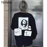 Yipinpay 2023 Autumn Oversize Hip Hop Print Women Sweatshirts Streetwear Long Sleeve Loose Ladies Hoodies Pullovers Female Tops