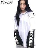 Yipinpay Harajuku Patchwork T Shirts Fake Two Pieces punk product Striped Long Sleeve Casual T-shirt O-neck Women size Top Tees
