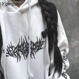 Yipinpay Women Loose Streetwear Black Sweatshirt Knitted Hooded Sexy Print Hoodies Fashion Moletom Long Hoodie Women Tops dropshipping