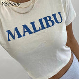 Yipinpay baby Summer Skinny Women Graphic T Shirts Navel Trend Print Stretchy Short Sleeve Kawaii Crop Top Streetwear Tees Aesthetic