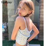 Yipinpay Print Bow Slim Crop Top Women Summer Sexy Sleeveless Short Cotton Camis Blouses Female Vintage Chic Sweet Crop Tops Y2k