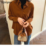 Yipinpay 2023 Winter Korean Style Long Sleeve Corduroy Shirt Women Minimalist Button Tunic Blouse Fall Work Female Clothing Tops