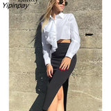 Yipinpay 2023 Spring Elegant Long Sleeve Women Whiter Shirt England Style Y2K Ruffles Button Up Woman Crop Tops Blouse Clothing