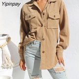 Yipinpay 2023 Winter New In Corduroy Full Sleeve Long Shirt Women Casual Thick Loose Button Up Woman Blouse Warm Clothing Coat Top
