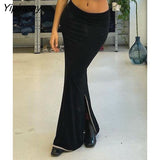 Yipinpay Spliced Tube Top Crop Tops And Bodycon Skirt Suits Women Side Split Dress Set Female Reversible Solid Sleeveless Outfits