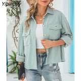 Yipinpay 2023 Winter New In Corduroy Long Sleeve Short Shirt Women Casual Thick Loose Button Woman Coat Blouse Warm Clothing Top