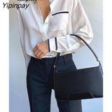 Yipinpay 2023 Spring Office Lady Patchwork Long Sleeve Women White Basic Shirt Korea Style Button Up Woman Blouse Work Female Tops