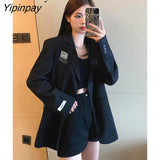 Yipinpay 2023 Autumn Korean Style Long Sleeve Patch Designs Women Blazer Office Lady Suit Blazers Winter Female Loose Clothing