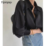 Yipinpay 2023 Summer Elegant Long Sleeve Women Shirt Vintage Button Up Stripe Loose Ladies Shirts Fashion Office Female Clothing